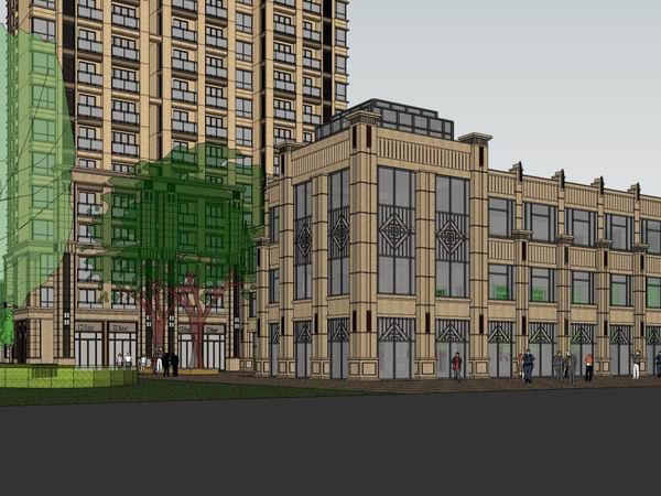 SketchUp Residential Design: Classical High-Rise Apartments with Ground Floor Commercial Spaces