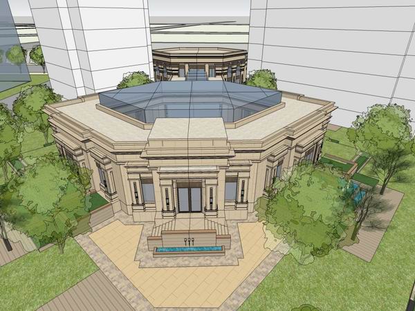 SketchUp Residential Model: Multi-Story Community Entrance in Classical Style
