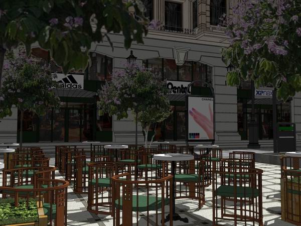 SketchUp Business Model: Multi-Story Commercial and Pedestrian Street in Classic Style