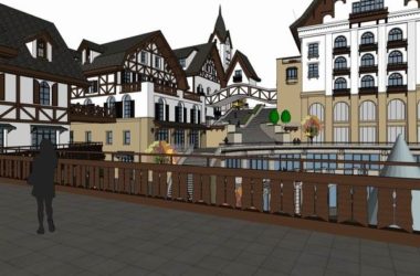 SketchUp Business Model: Multi-Story Commercial and Pedestrian Street in Classical Style-BIM WORLD