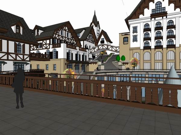 SketchUp Business Model: Multi-Story Commercial and Pedestrian Street in Classical Style