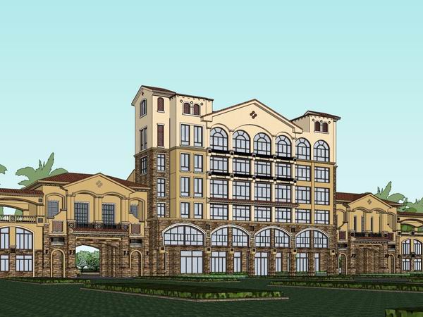 Classical Multi-Story Hotel Model in SketchUp