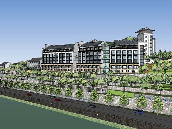 SketchUp Model of a Multi-Story Classical Mountain Hotel