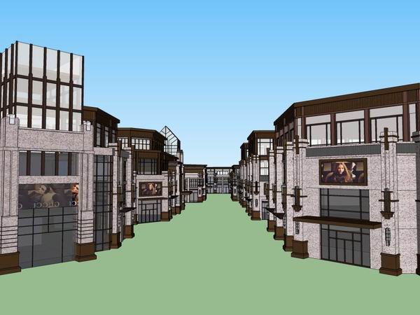 SketchUp Business Model: Multi-Story Classical Commercial and Pedestrian Street