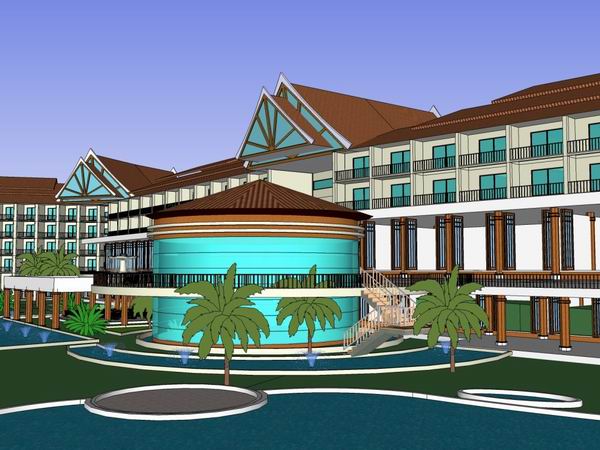 SketchUp Multi-Story Southeast Asian Resort Hotel Model