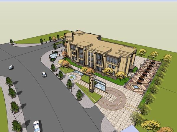 SketchUp Residential Model: Multi-Story Classical Style Sales Office