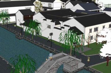 SketchUp Business Model: Multi-Story Commercial Street with Modern Chinese Design-BIM WORLD