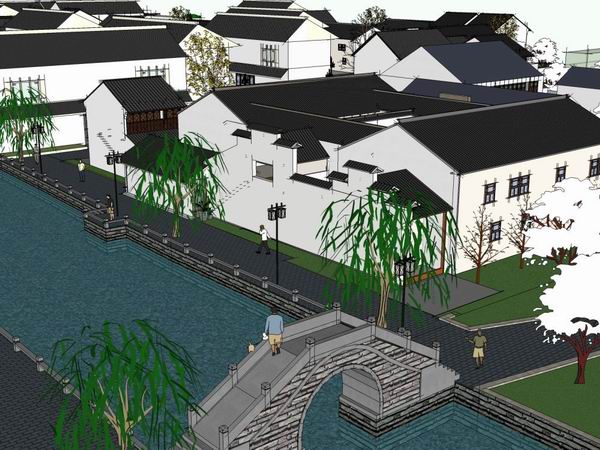 SketchUp Business Model: Multi-Story Commercial Street with Modern Chinese Design