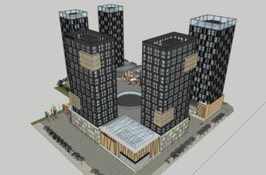 SketchUp Complex Model: Multi-Story High-Rise Office, Hotel, Shopping Center & Modern Commercial Building-BIM WORLD