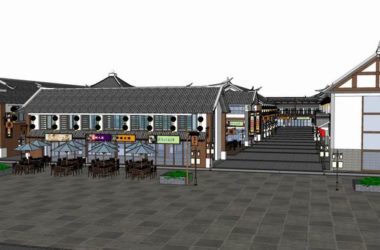 SketchUp Business Model: Multi-Story Commercial and Pedestrian Street with Chinese Architectural Style-BIM WORLD