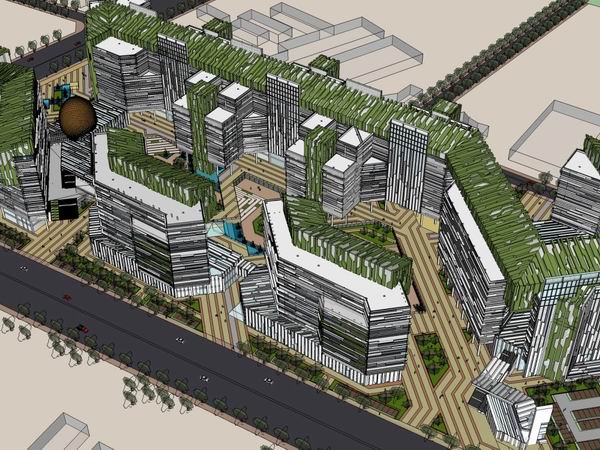 SketchUp Complex Model: Multi-Story High-Rise Office, Hotel, and Commercial Building in Modern Style