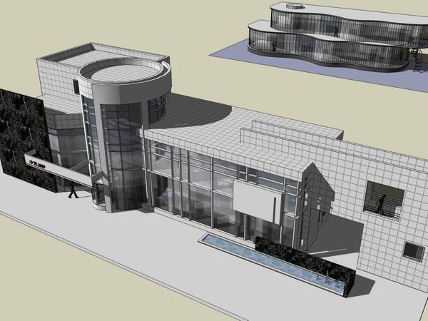 SketchUp Business Model: Modern Multi-Story Sales Office and Residential Design