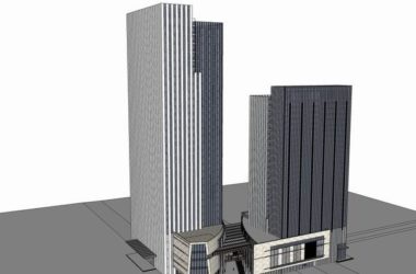 SketchUp Complex Model: Multi-Story High-Rise Office Building with Ground Floor Commercial Space in Modern Style-BIM WORLD