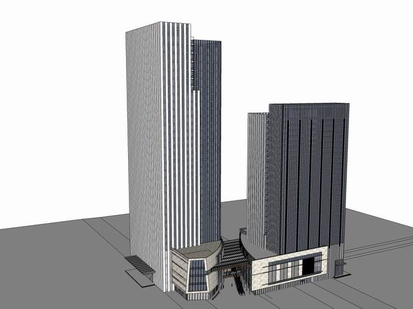 SketchUp Complex Model: Multi-Story High-Rise Office Building with Ground Floor Commercial Space in Modern Style