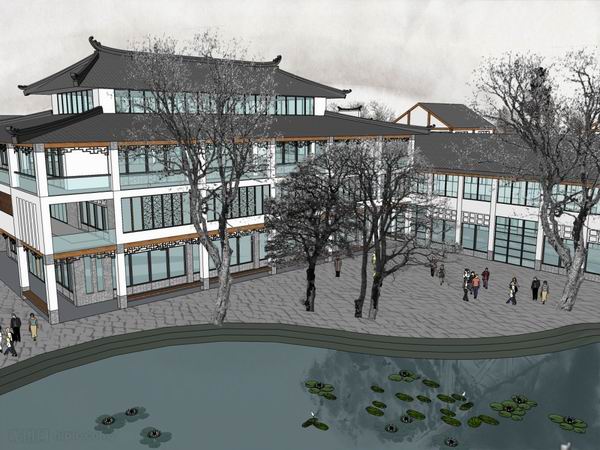 SketchUp Business Model: Multi-Story Commercial and Pedestrian Street in Modern Chinese Style
