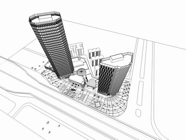 SketchUp Complex Model: Modern Super High-Rise Office and Commercial Building