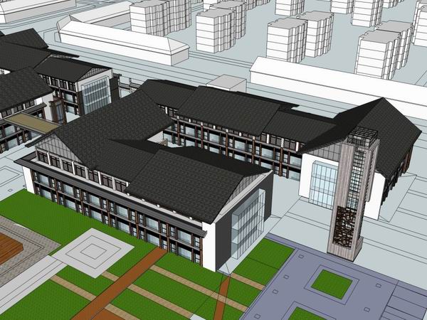 SketchUp Business Model: Multi-Story Commercial Streets Featuring Tourist Attractions in Classical Architecture
