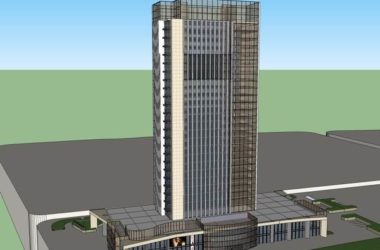 SketchUp Complex Model: Modern Super High-Rise Office Building with Ground Floor Commercial Space-BIM WORLD