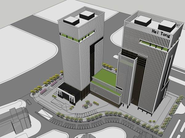 SketchUp Model of a Modern Super High-Rise Office Building