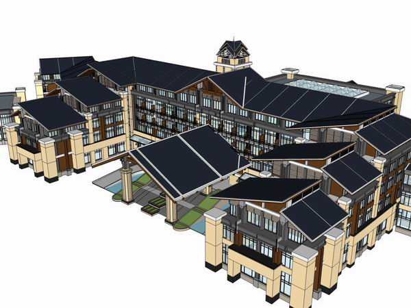 Modern Multi-Story Hot Spring Hotel Model in SketchUp | Contemporary Chinese Design