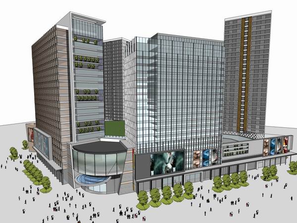 SketchUp Complex Model: Multi-Story High-Rise Office and Commercial Building in Modern Style