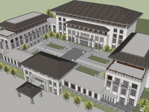 SketchUp Landscape Design: Multi-Story Chinese-Style Courtyard Model