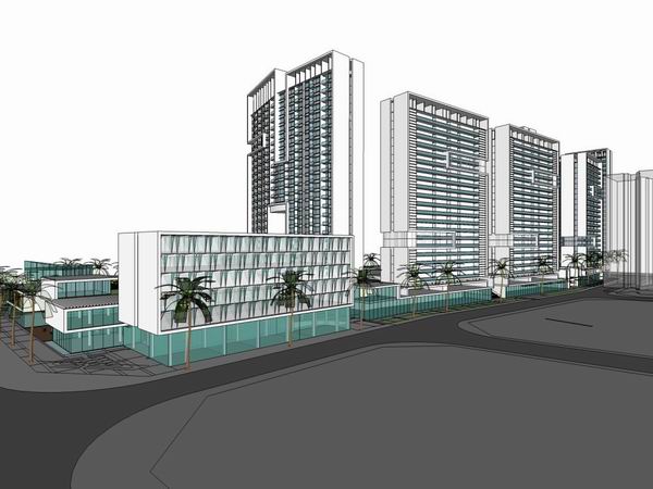 SketchUp Complex Model: Multi-Story High-Rise Office, Hotel, and Commercial Building in Modern Style