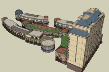 SketchUp Complex Model: Multi-Story High-Rise Office, Commercial, and Residential Buildings in Classical Style-BIM WORLD