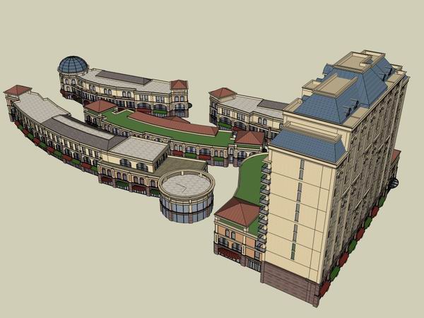 SketchUp Complex Model: Multi-Story High-Rise Office, Commercial, and Residential Buildings in Classical Style
