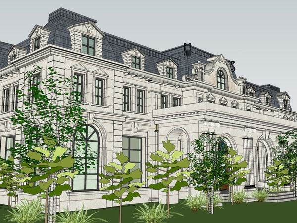 SketchUp Residential Model: Multi-Story Sales Office in French Classical Style