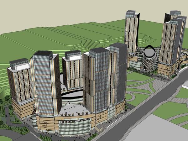 SketchUp Complex Model: Multi-Story High-Rise Office and Residential Building in Modern Style