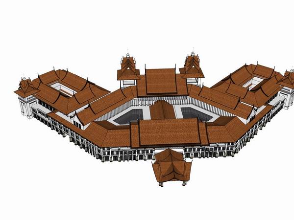 SketchUp Business Model: Multi-Story Commercial Street in Southeast Asian Classical Style