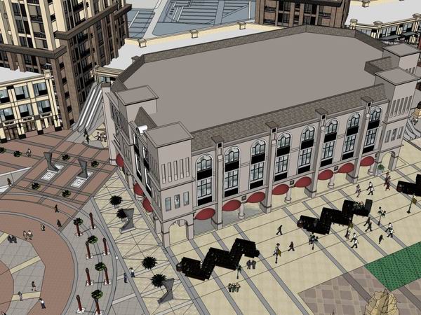 SketchUp Business Model: Modern Multi-Story Commercial Pedestrian Street Design