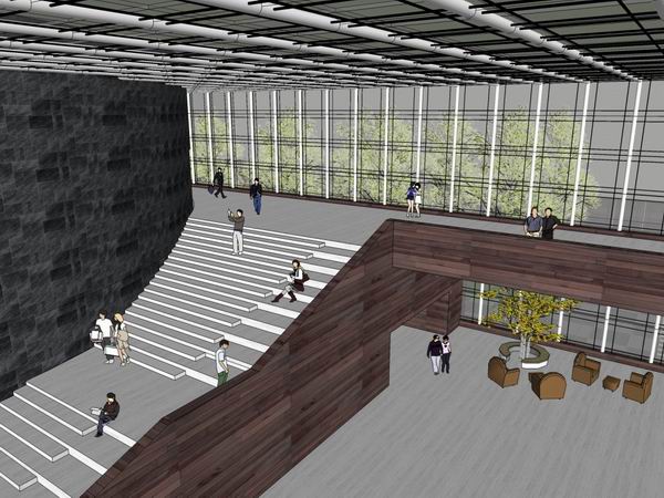 SketchUp Cultural Model: Modern Multi-Story Exhibition Hall Architecture