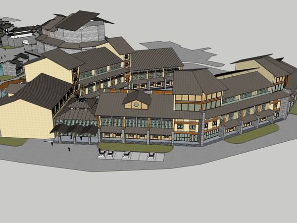 SketchUp Business Model: Multi-Story Commercial Street with Chinese Architectural Style