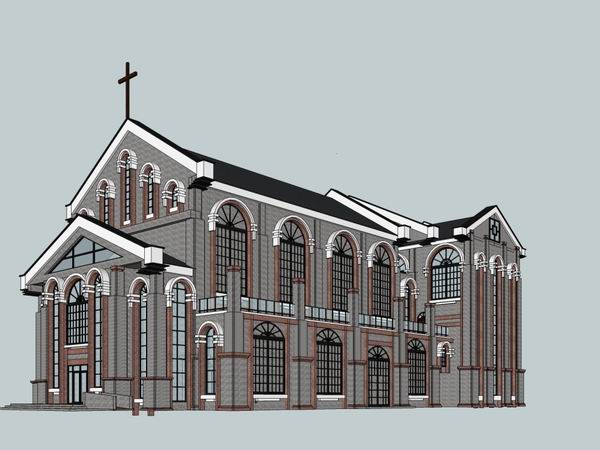 SketchUp Cultural Model: Multi-Story Western Classical Church Architecture
