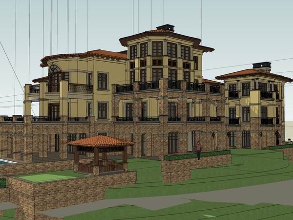 SketchUp Business Model: Multi-Story Classical Style Commercial Club Design