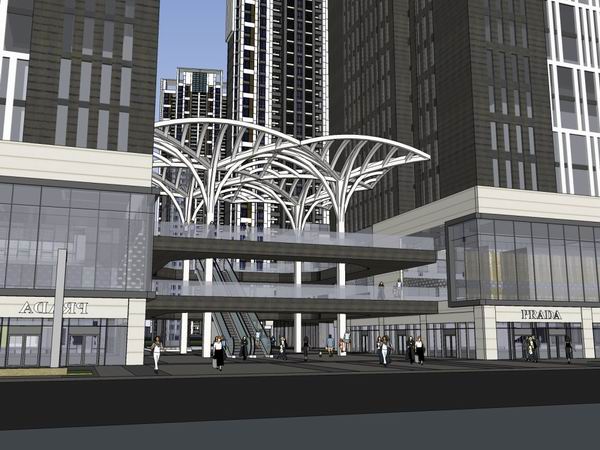 SketchUp Business Model: Modern Multi-Story Commercial Shopping Center Design