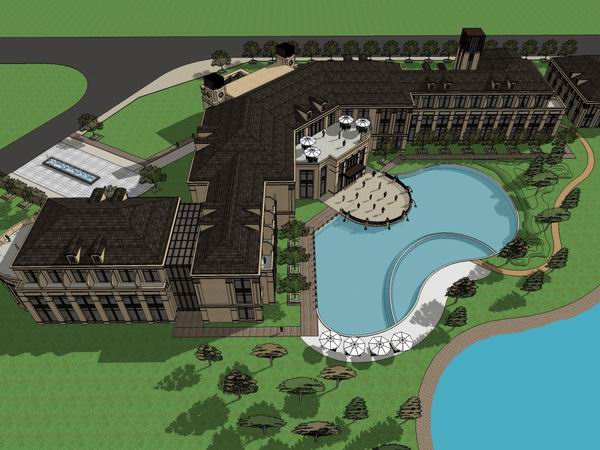 SketchUp Multi-Story Hotel Model in European Classical Style