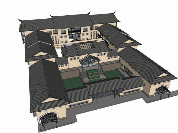 Modern Multi-Story Hotel Model in Chinese Style | SketchUp Design