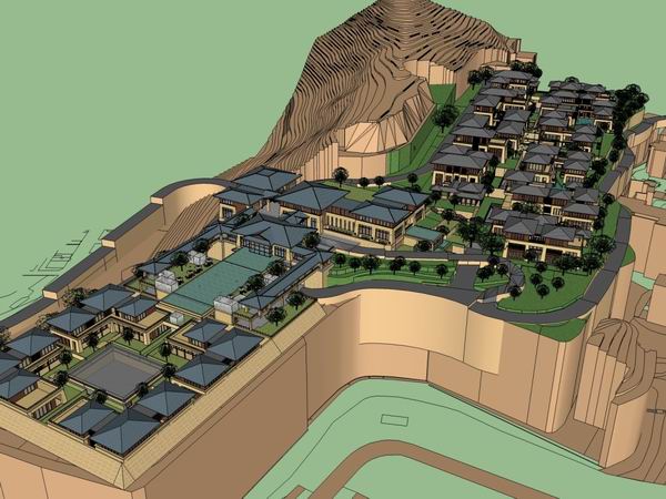 Multi-Story Mountain Hotel Model in Han Tang Chinese Style | SketchUp Design