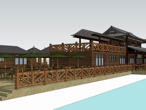 SketchUp Business Model: Multi-Story Farmhouse Clubhouse in Classic Commercial Style