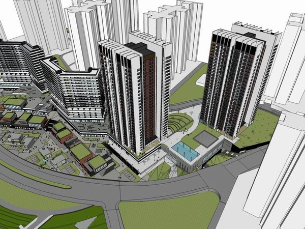 SketchUp Complex Model: Multi-Story High-Rise Office and Residential Building in Modern Style