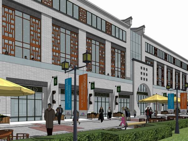 SketchUp Business Model: Multi-Story Shopping Mall with Modern Chinese Architecture