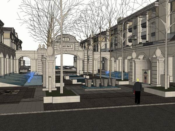 SketchUp Residential Model | Multi-Story Community Gate in Simplified European Classical Style