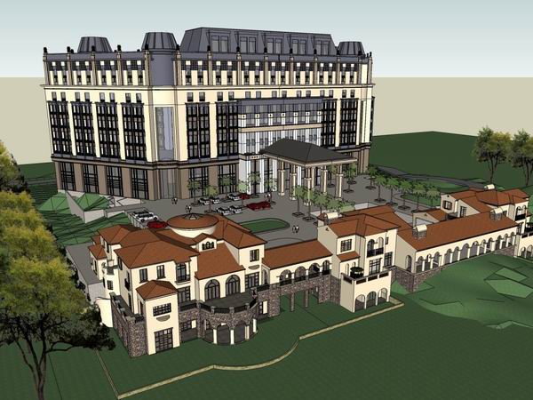 Classical Multi-Story Hotel Model in SketchUp
