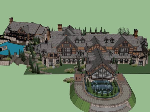 Multi-Story Classical Resort Hotel Model in SketchUp
