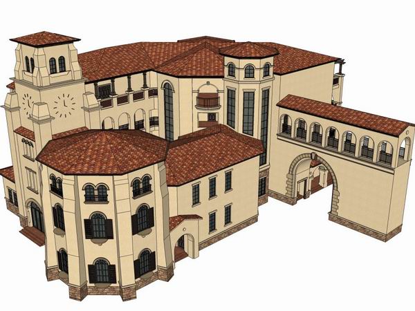Classical Multi-Story Resort Hotel Model in SketchUp