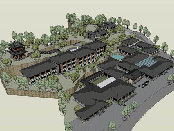 Modern Multi-Story Resort Hotel Model in Contemporary Chinese Style | SketchUp Design