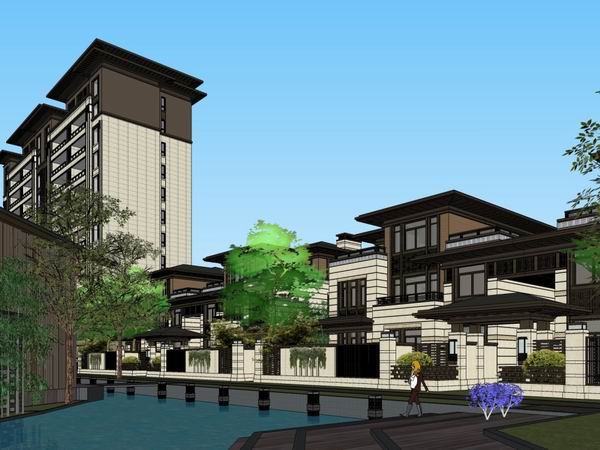 SketchUp Residential Model: Multi-Story Classical Sales Office and Home Design